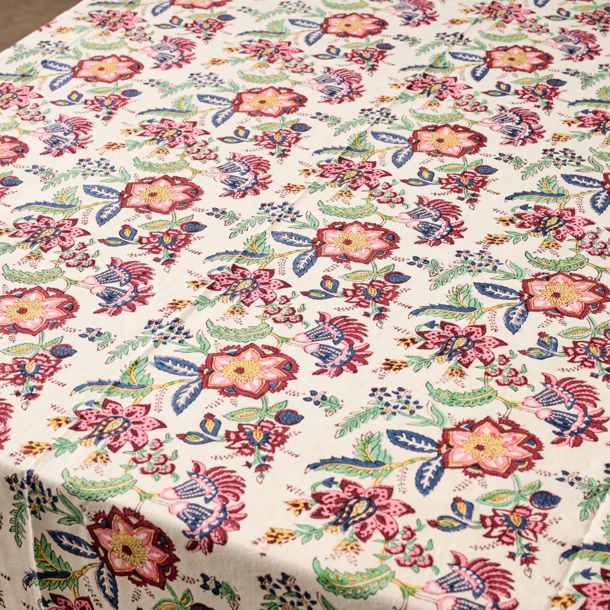 Zaina Floral Blockprint Tablecloth - Ten Thousand Villages