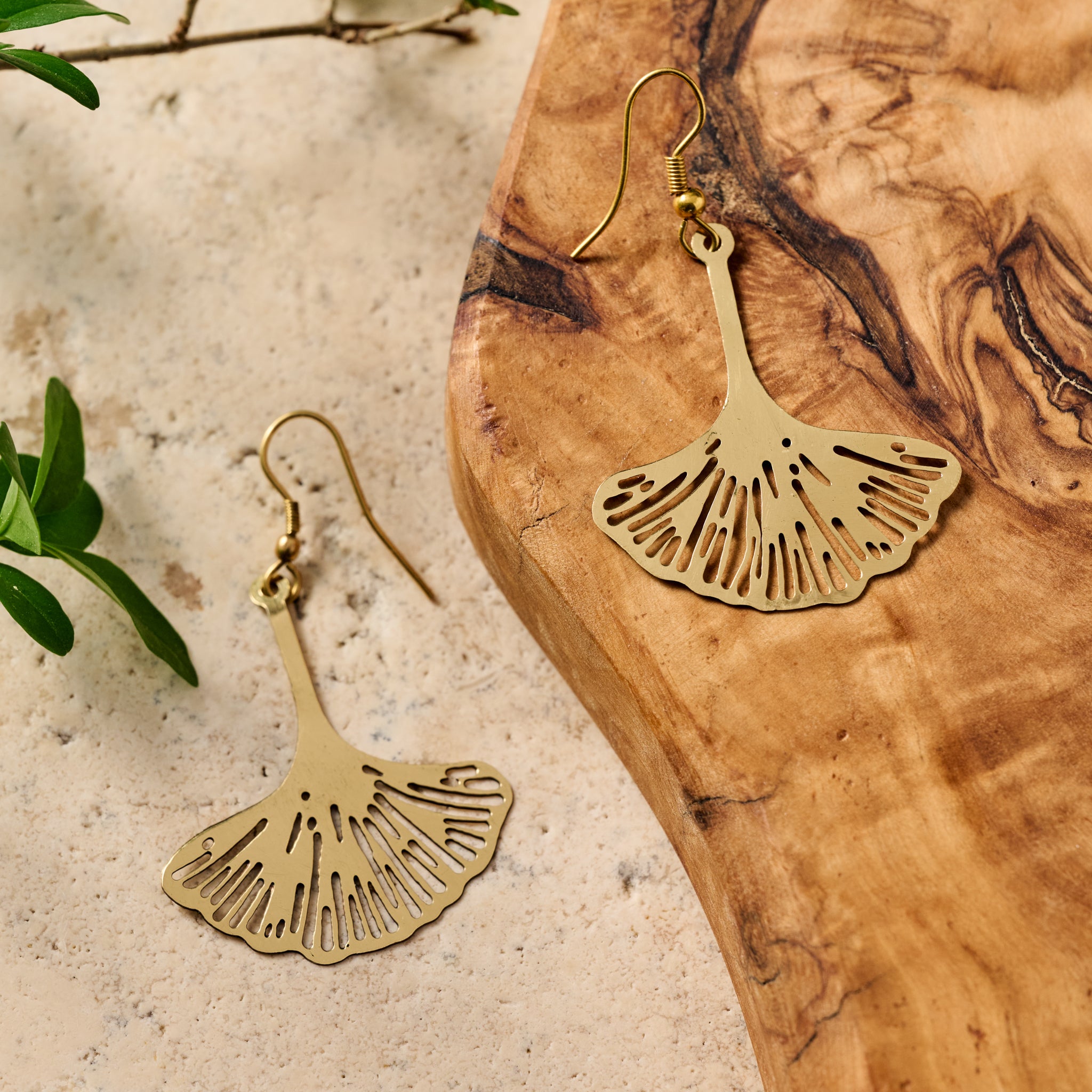 Ginkgo Leaf Dangle Earrings - Ten Thousand Villages