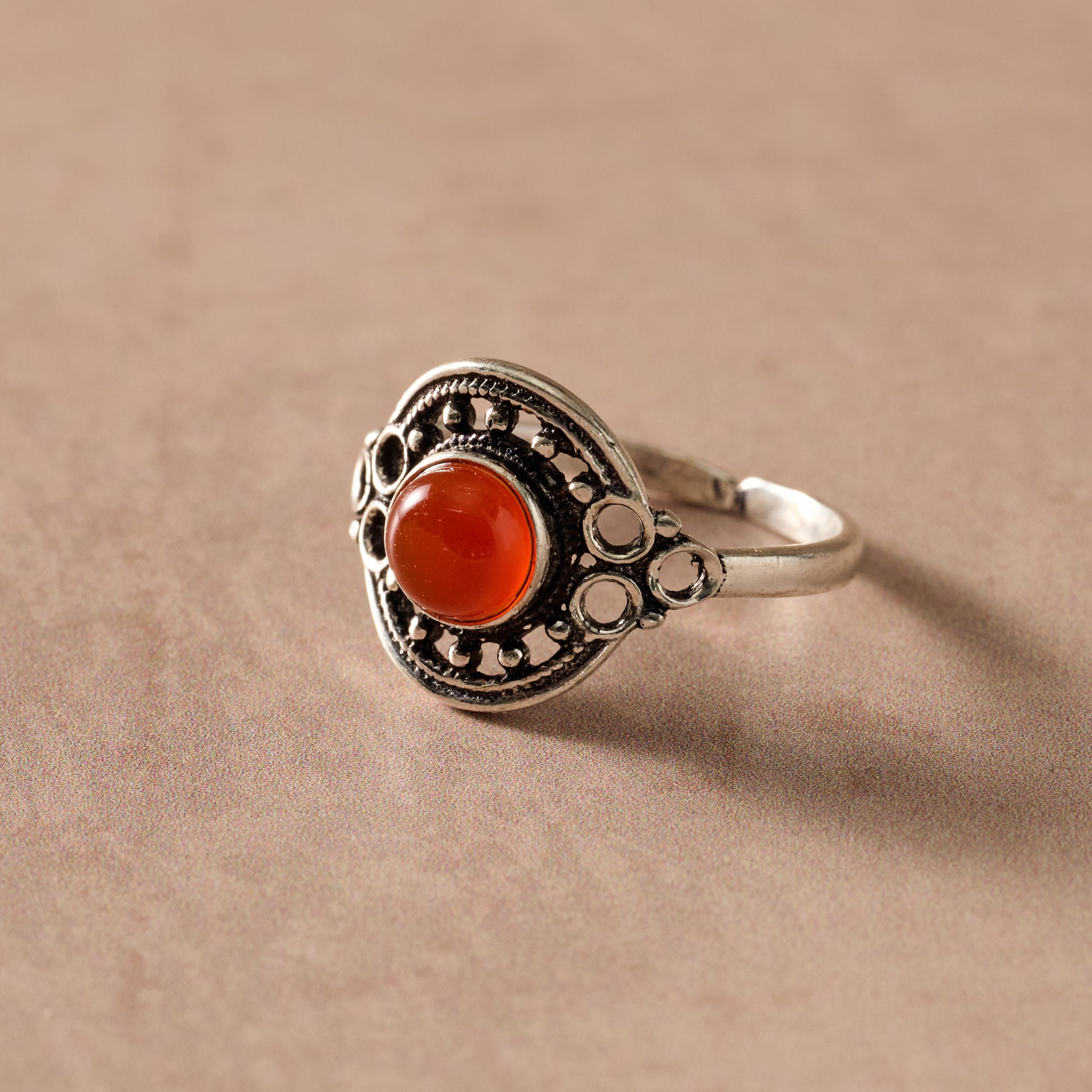 Ghera Adjustable Silvertone Onyx Stone Ring - Ten Thousand Villages