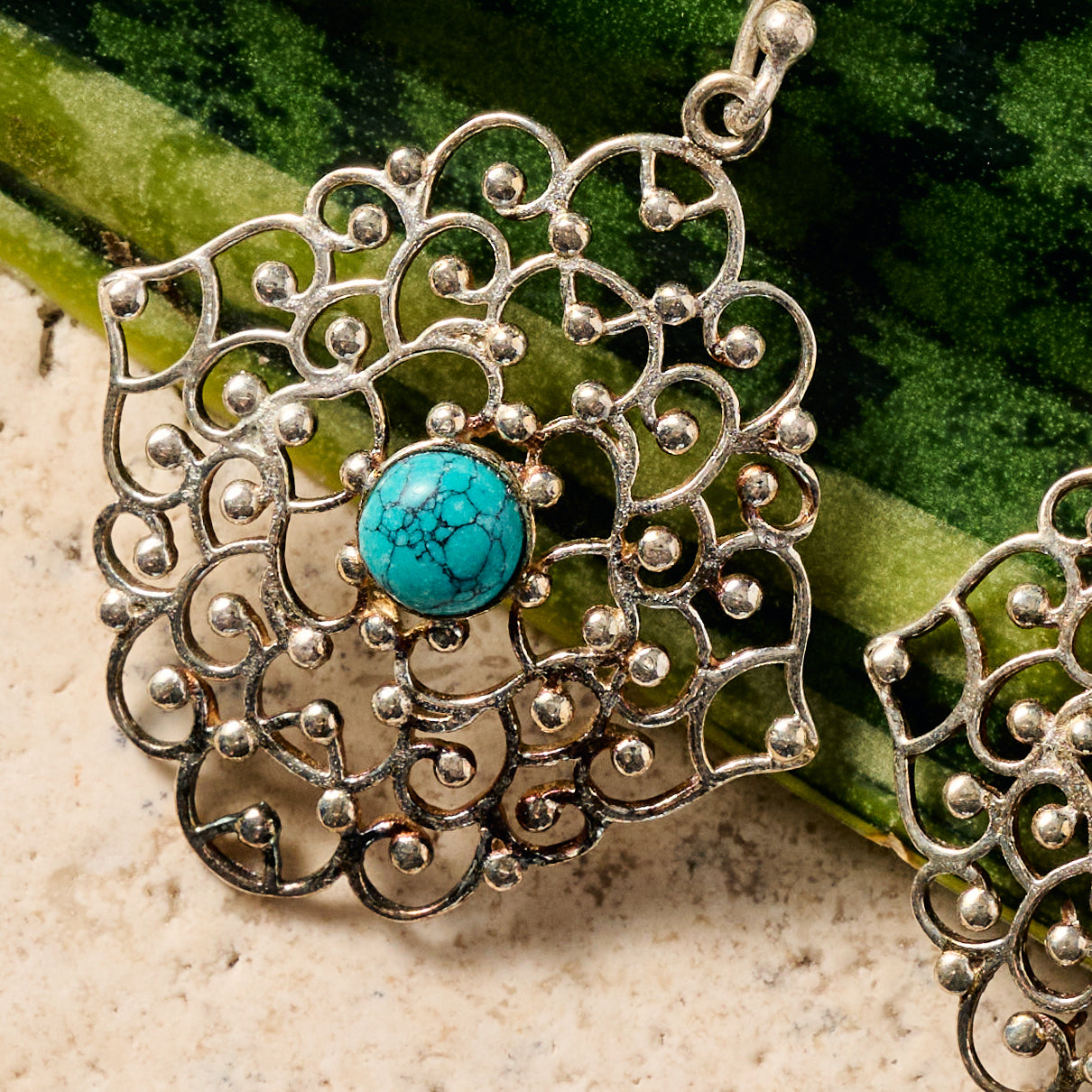 Hava Silvertone Dangle Earrings w/Turquoise - Ten Thousand Villages