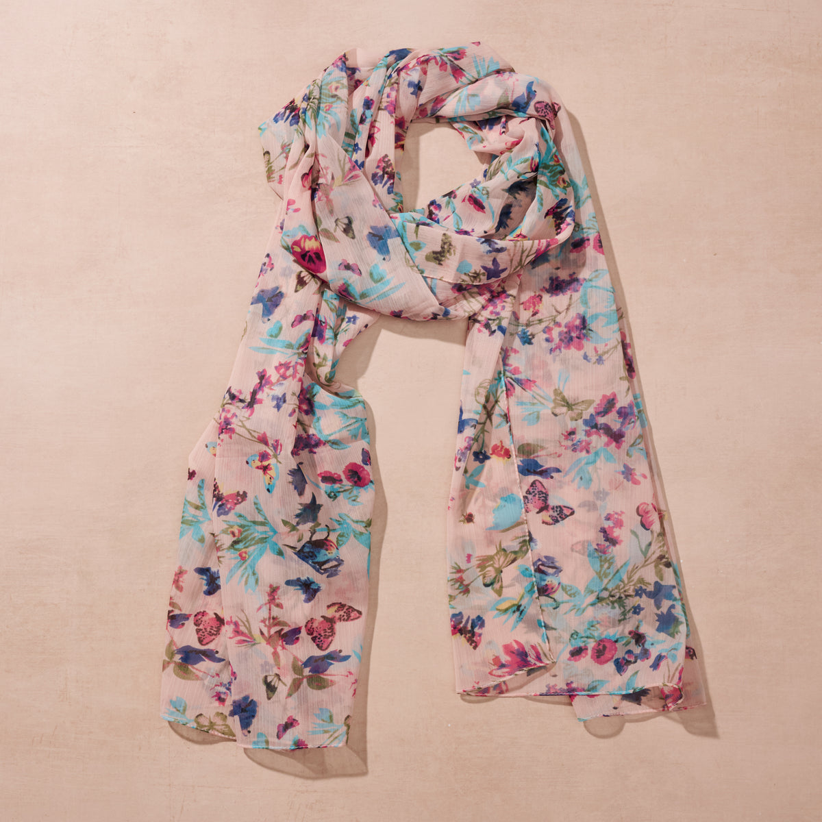 Komal Floral and Butterfly Chiffon Scarf - Ten Thousand Villages