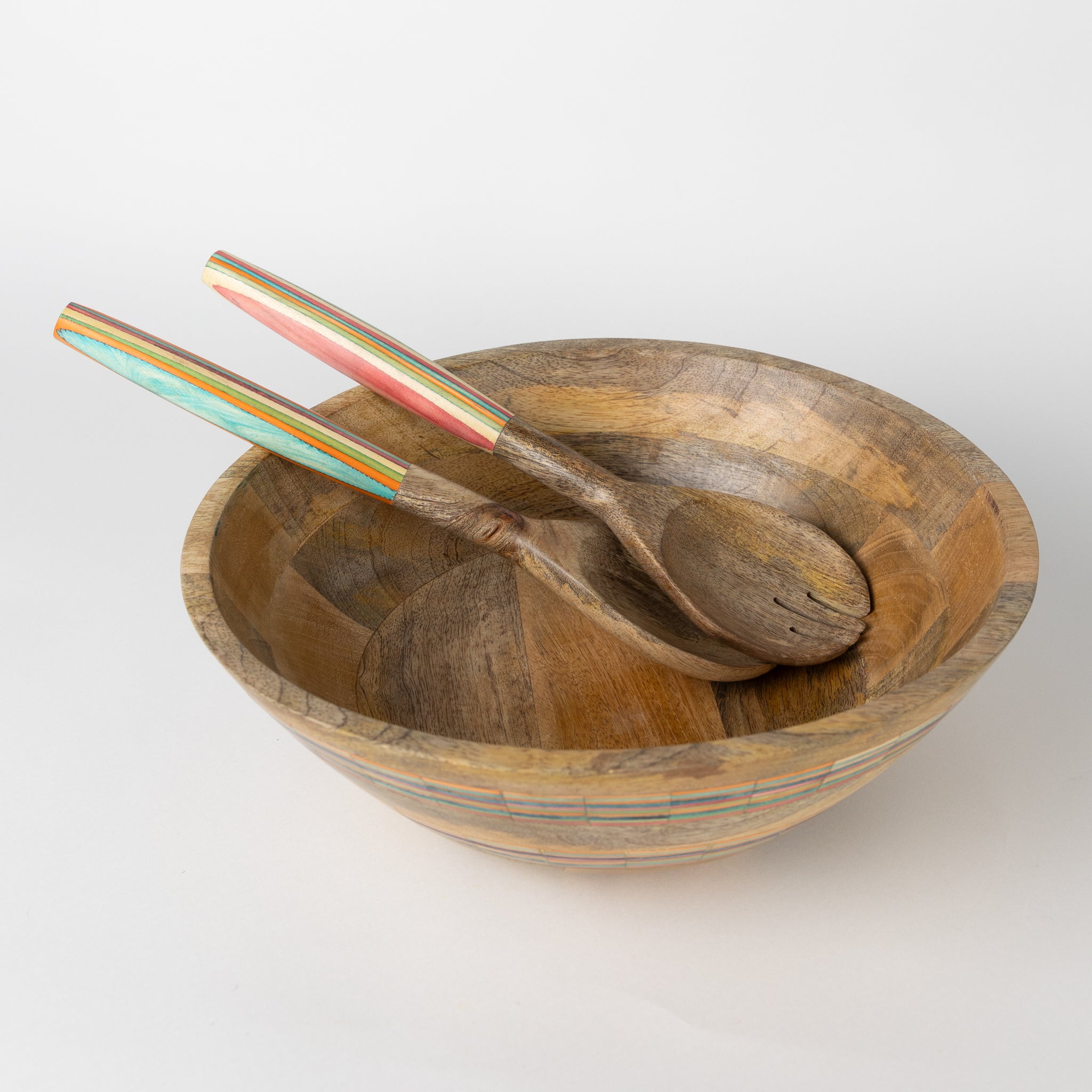 Striped Mango Wood Salad Servers - Ten Thousand Villages