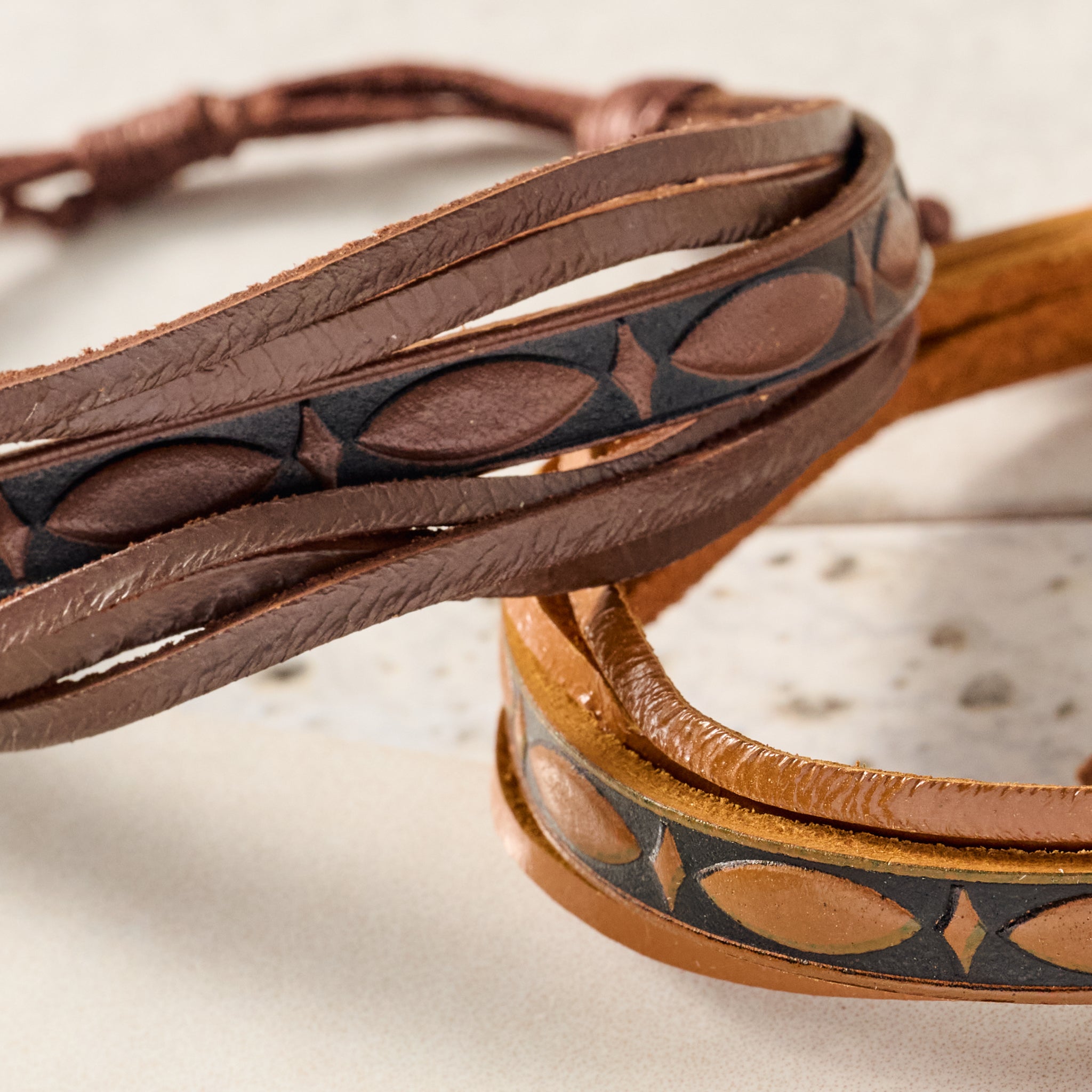 Tikat Embossed Leather Bracelets - Set of Two - Ten Thousand Villages
