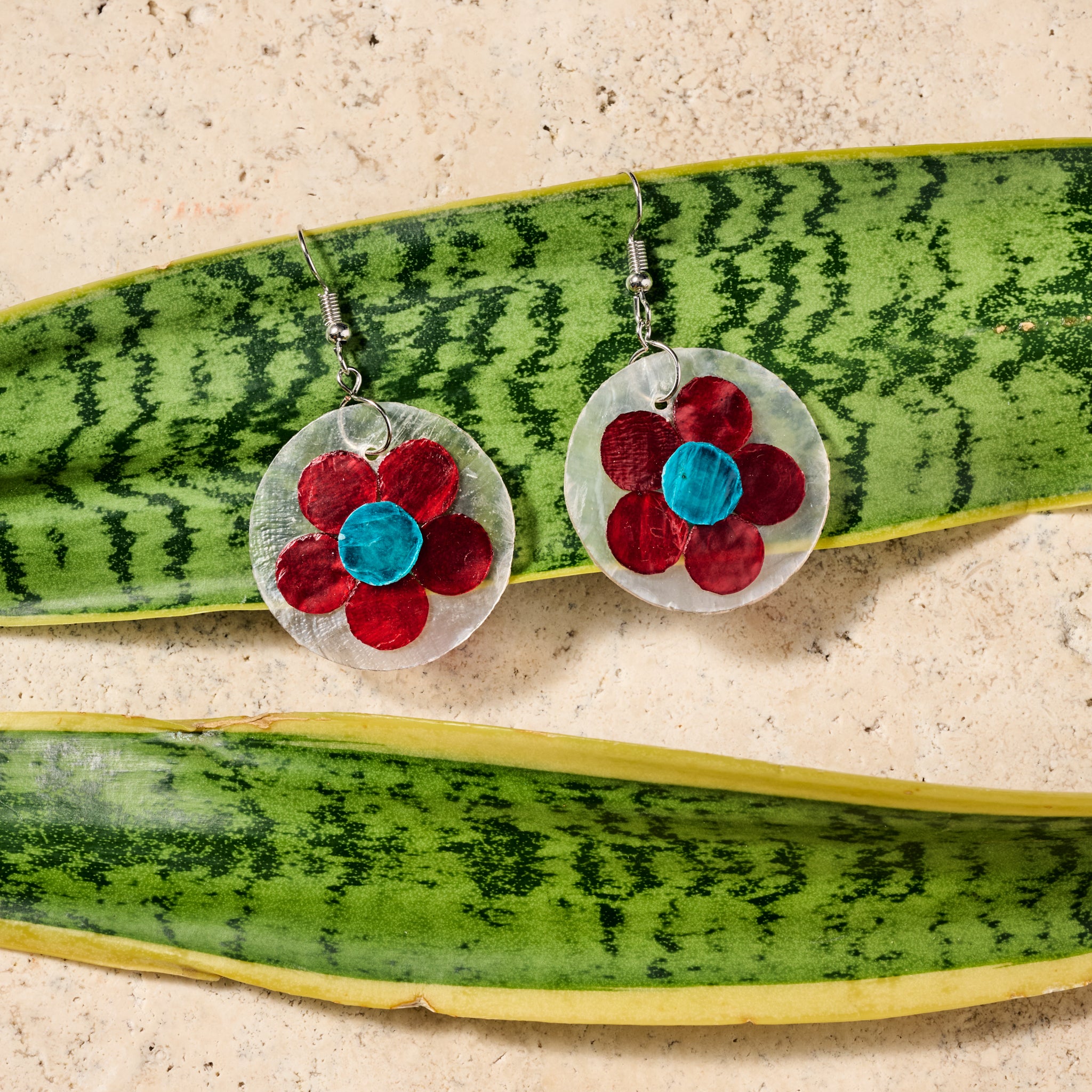 Pula Capiz Flower Dangle Earrings - Ten Thousand Villages