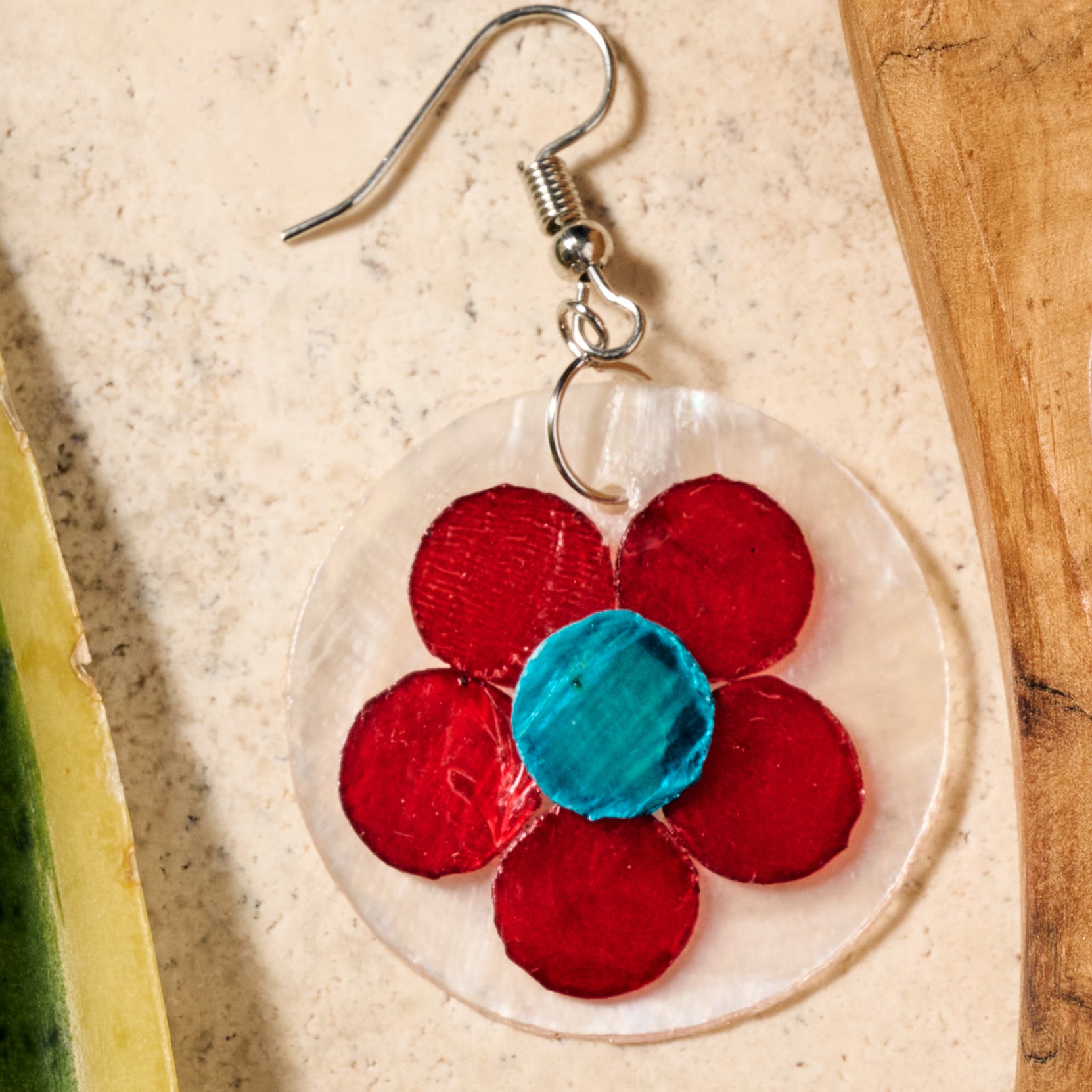 Pula Capiz Flower Dangle Earrings - Ten Thousand Villages