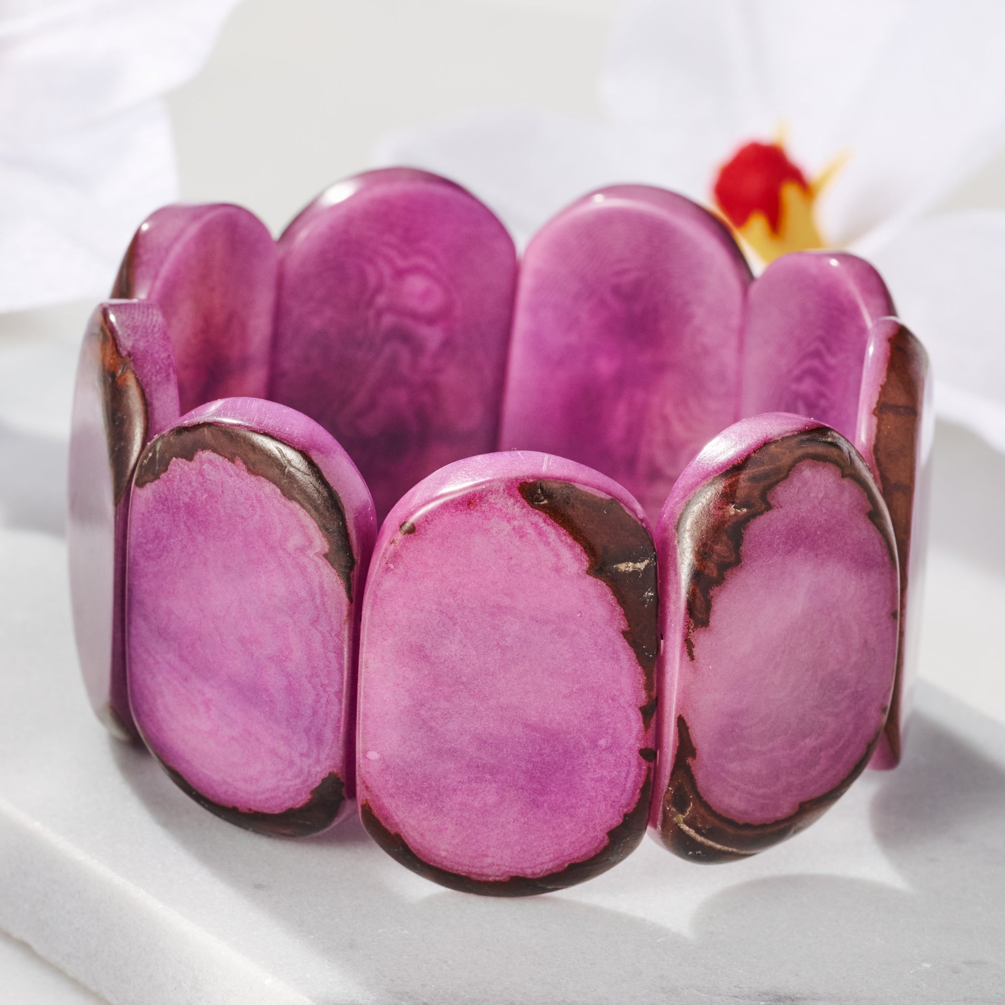 Mauve Tagua Stretch Cuff Bracelet - Ten Thousand Villages