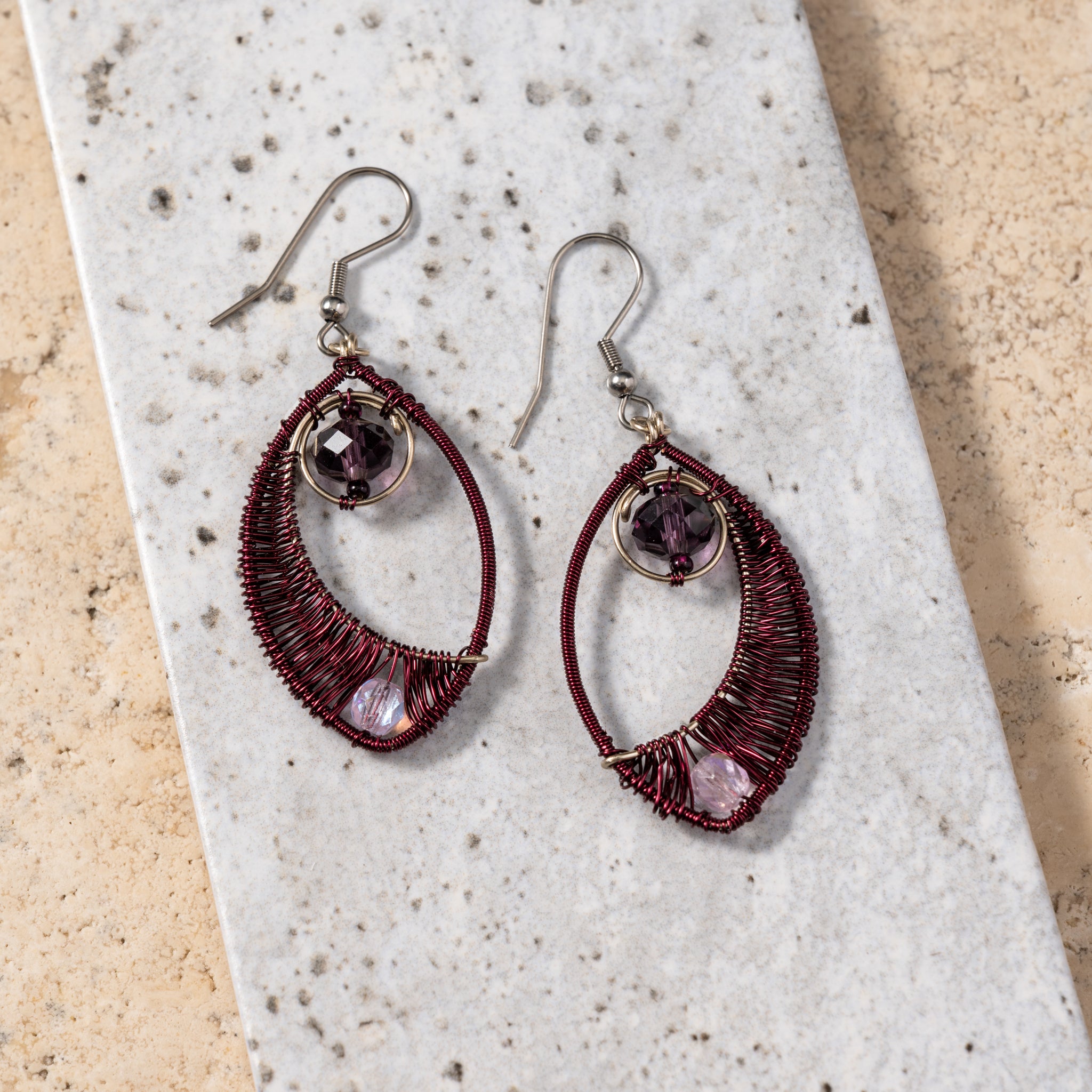 Ojo Purple Wire Wrapped Earrings - Ten Thousand Villages