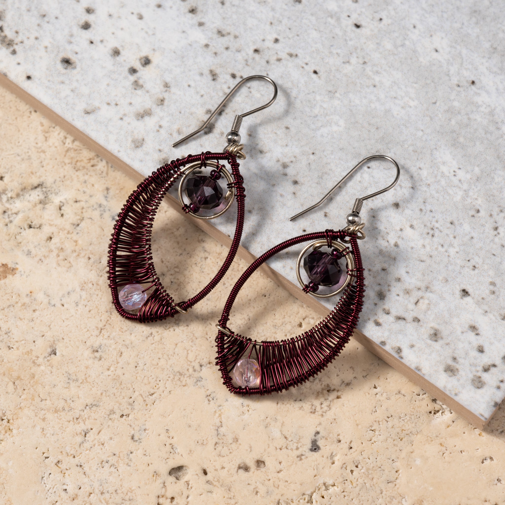 Ojo Purple Wire Wrapped Earrings - Ten Thousand Villages